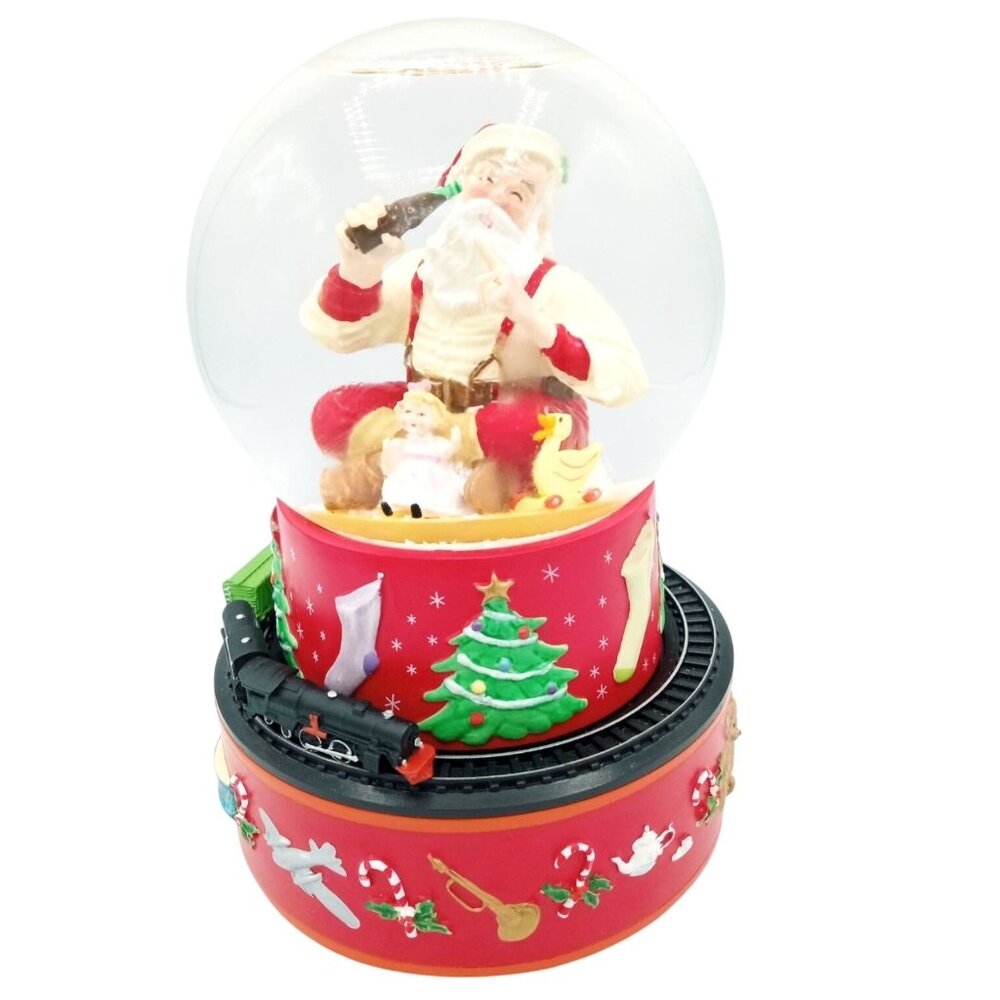 Coca-Cola Hallmark Santa Snow Globe Music Box Train “I’d Like to Teach” VTG